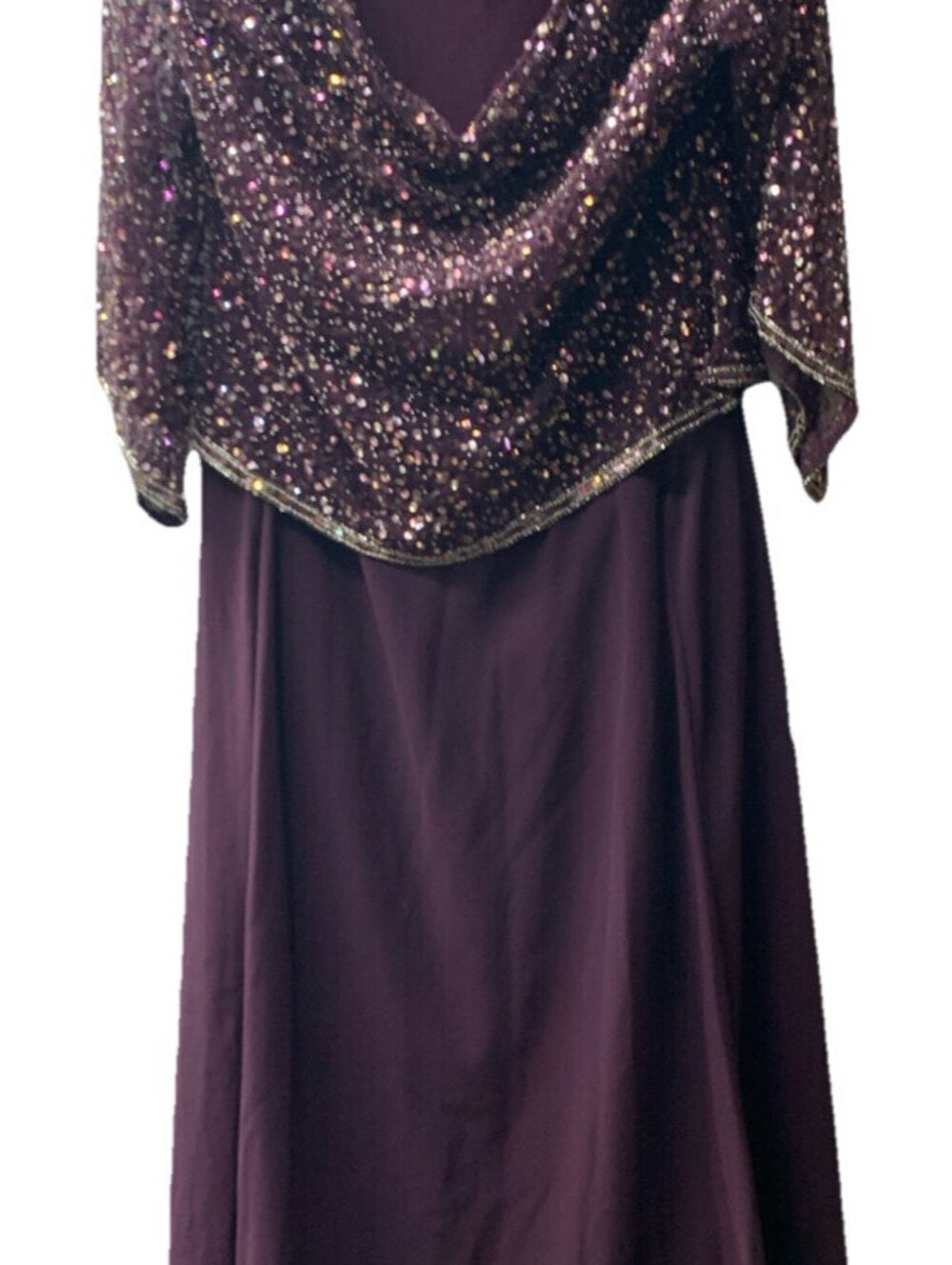 J Kara Women's Petite Long Beaded Formal Dress with Cowl Neck Purple Size 16P